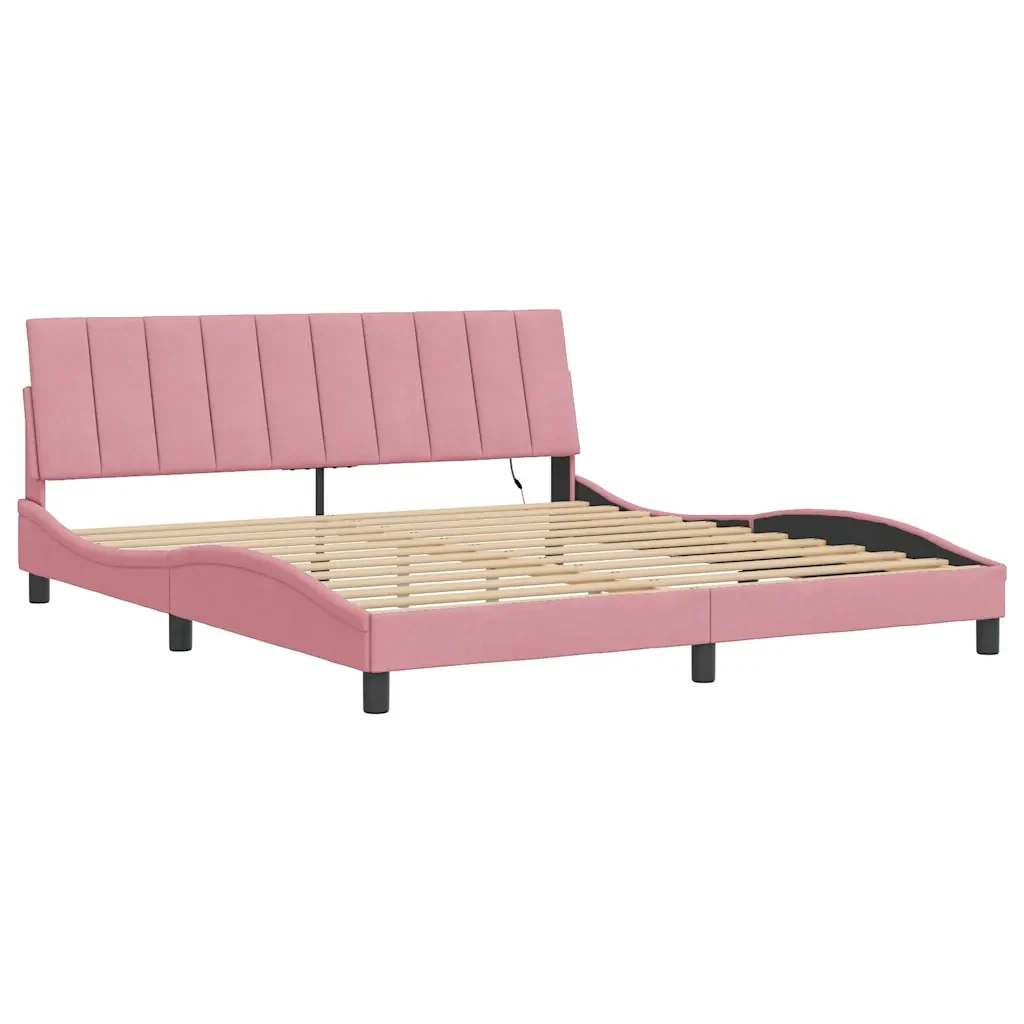 Letto matrimoniale | Letto per adulti | Giroletto con LED senza Materasso Hanko Rosa 180x200 cm in Velluto - Image 3
