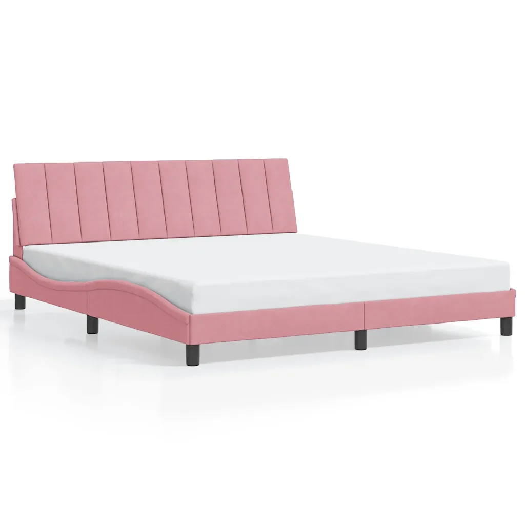 Letto matrimoniale | Letto per adulti | Giroletto con LED senza Materasso Hanko Rosa 180x200 cm in Velluto - Image 5