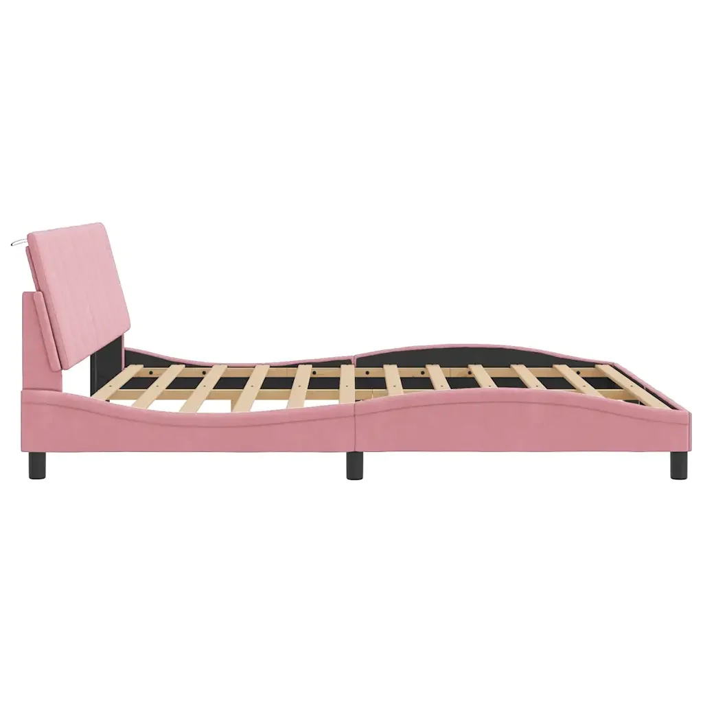 Letto matrimoniale | Letto per adulti | Giroletto con LED senza Materasso Hanko Rosa 180x200 cm in Velluto - Image 7