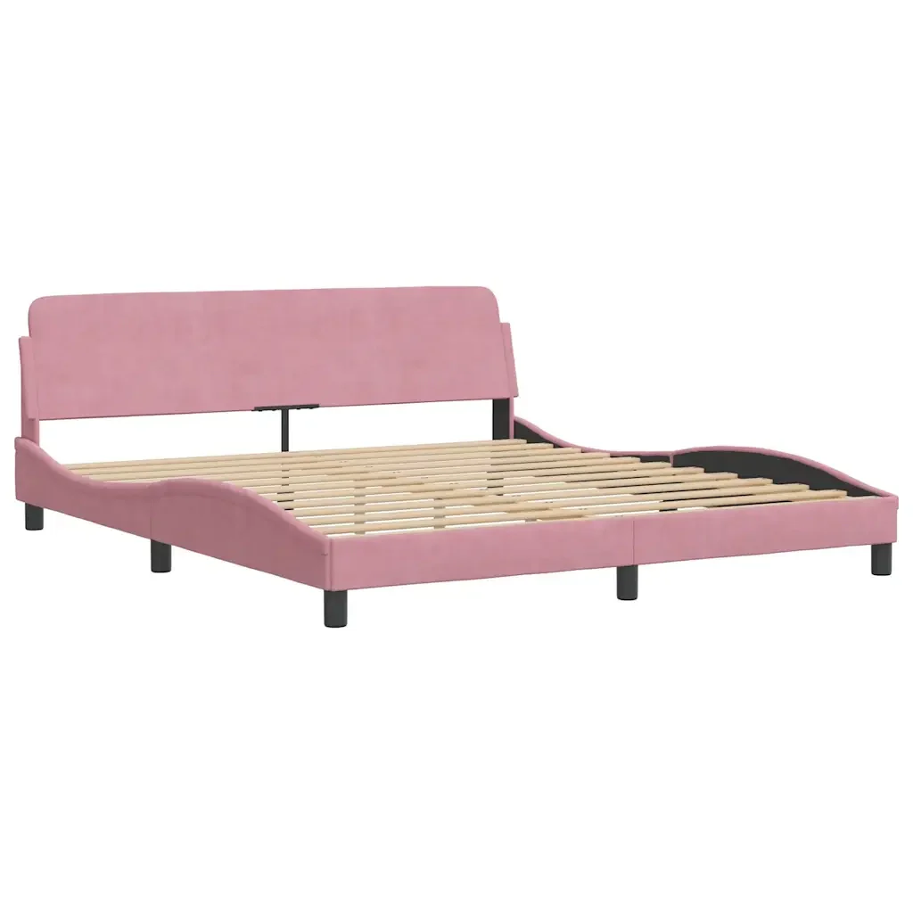Letto matrimoniale | Letto per adulti | Giroletto con LED senza Materasso Hanko Rosa 180x200 cm in Velluto - Image 9