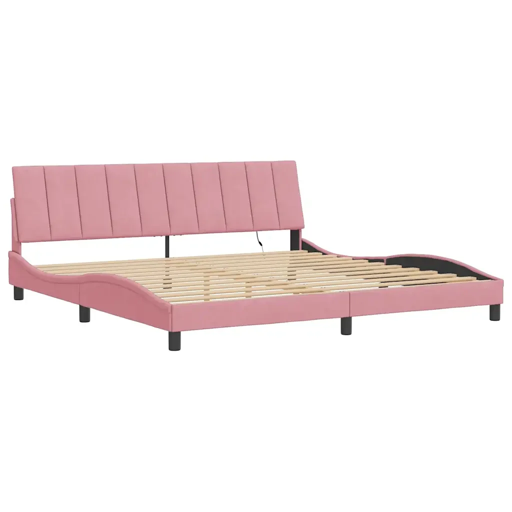 Letto matrimoniale | Letto per adulti | Giroletto con LED senza Materasso Hanko Rosa 200x200 cm in Velluto - Image 3