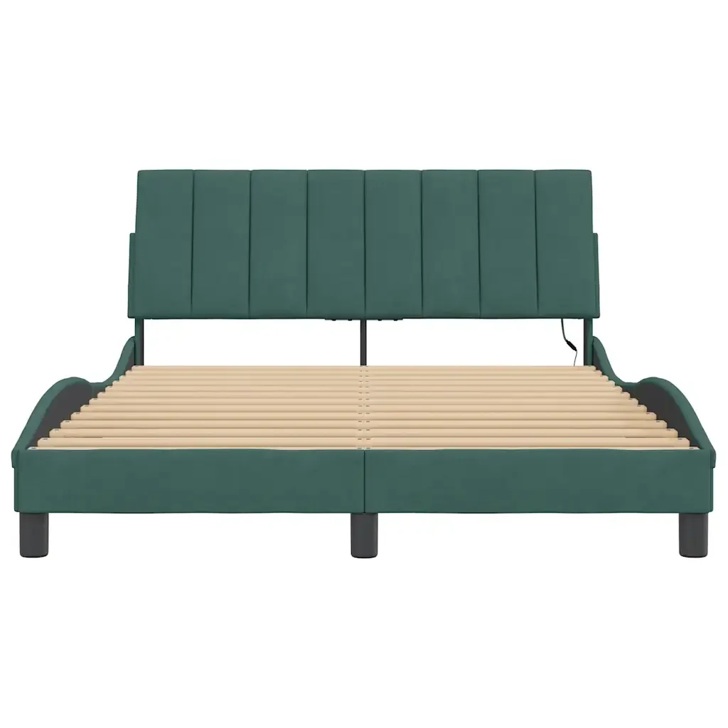 Letto matrimoniale | Letto per adulti | Giroletto con LED senza Materasso Hanko Verde Scuro 120x200 cm in Velluto - Image 6