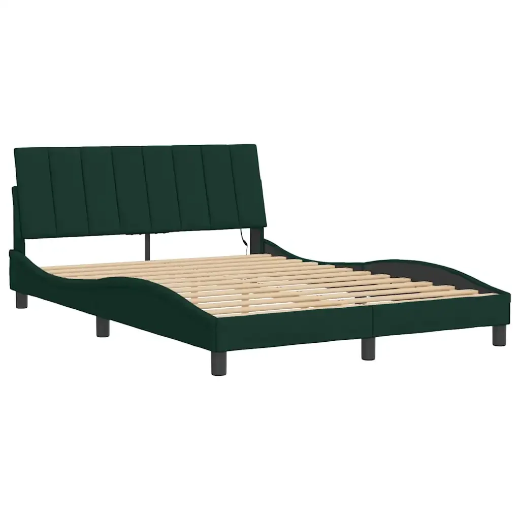 Letto matrimoniale | Letto per adulti | Giroletto con LED senza Materasso Hanko Verde Scuro 140x190 cm in Velluto - Image 4