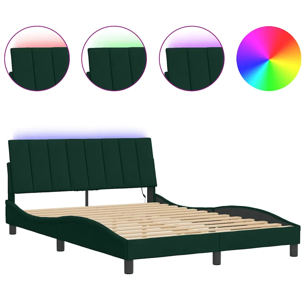 Letto matrimoniale | Letto per adulti | Giroletto con LED senza Materasso Hanko Verde Scuro 140x200 cm in Velluto