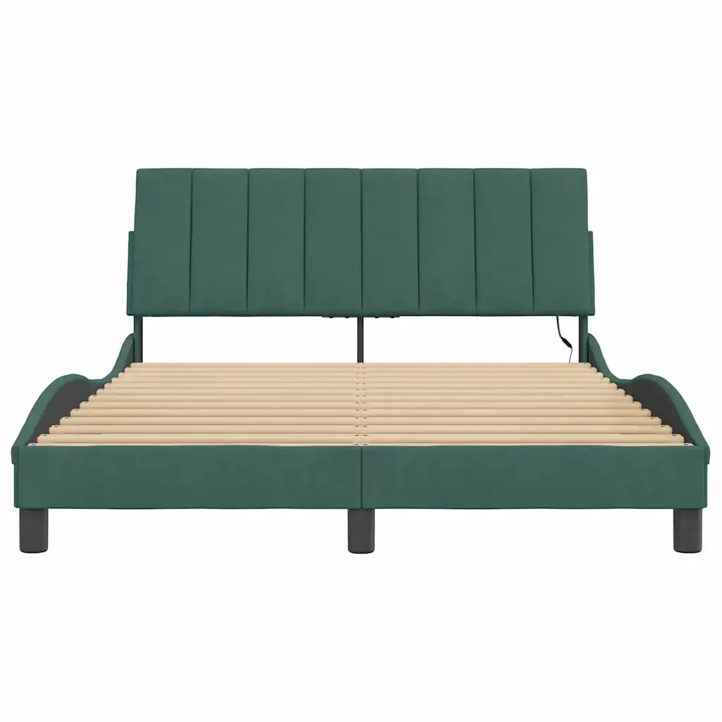 Letto matrimoniale | Letto per adulti | Giroletto con LED senza Materasso Hanko Verde Scuro 140x200 cm in Velluto - Image 6