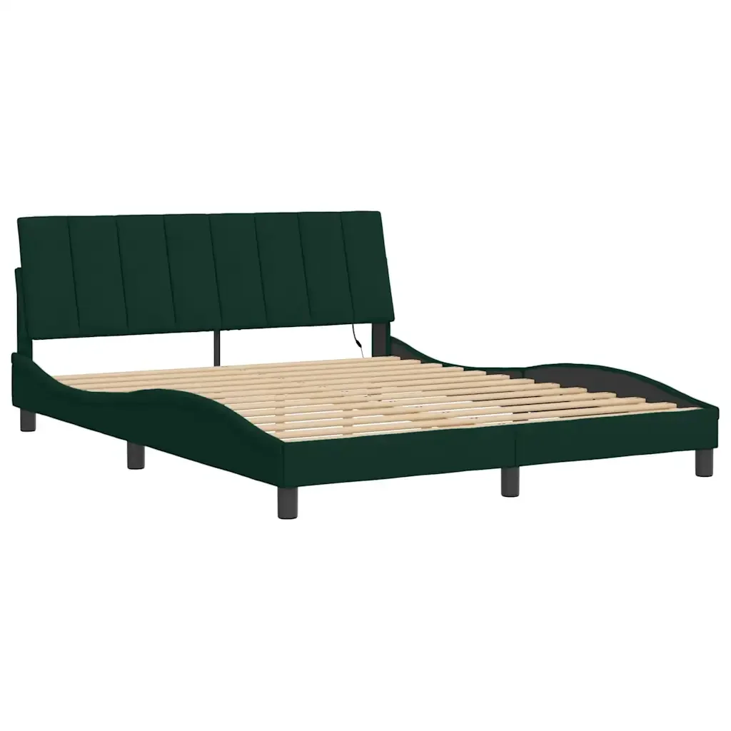 Letto matrimoniale | Letto per adulti | Giroletto con LED senza Materasso Hanko Verde Scuro 160x200 cm in Velluto - Image 3