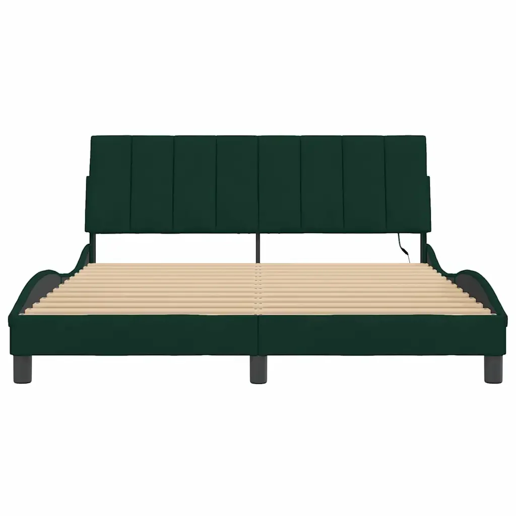 Letto matrimoniale | Letto per adulti | Giroletto con LED senza Materasso Hanko Verde Scuro 160x200 cm in Velluto - Image 6