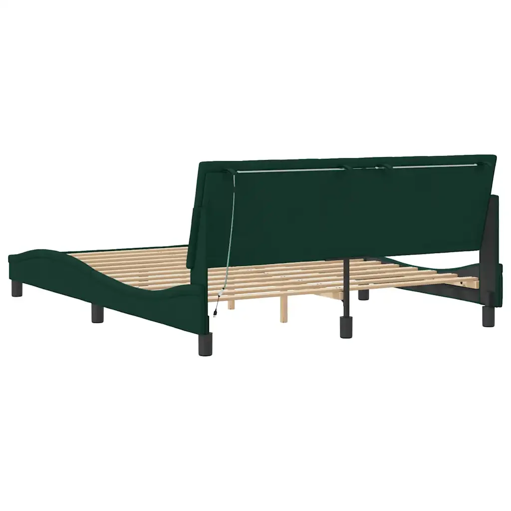 Letto matrimoniale | Letto per adulti | Giroletto con LED senza Materasso Hanko Verde Scuro 160x200 cm in Velluto - Image 8