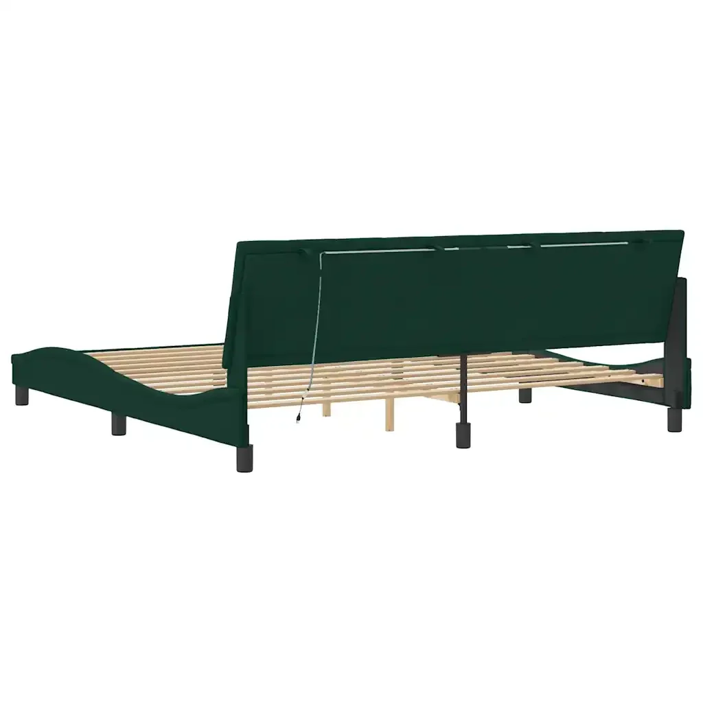 Letto matrimoniale | Letto per adulti | Giroletto con LED senza Materasso Hanko Verde Scuro 200x200 cm in Velluto - Image 8