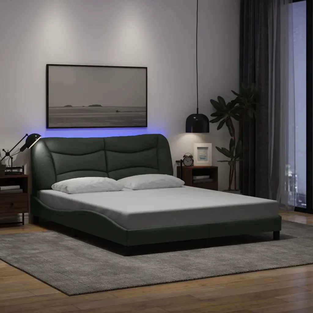 Letto matrimoniale | Letto per adulti | Giroletto con LED senza Materasso Hvar 160x200 cm Tessuto - Image 2