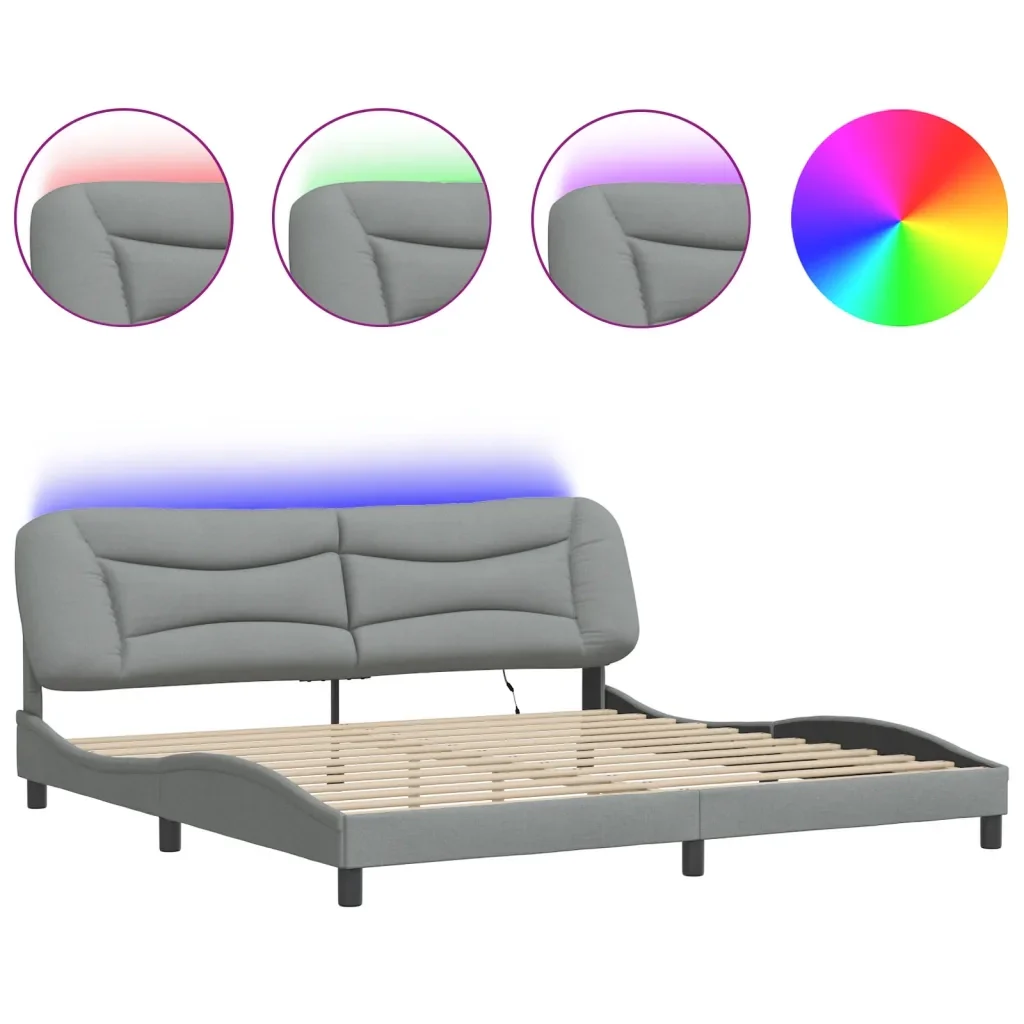 Letto matrimoniale | Letto per adulti | Giroletto con LED senza Materasso Hvar 200x200 cm Tessuto