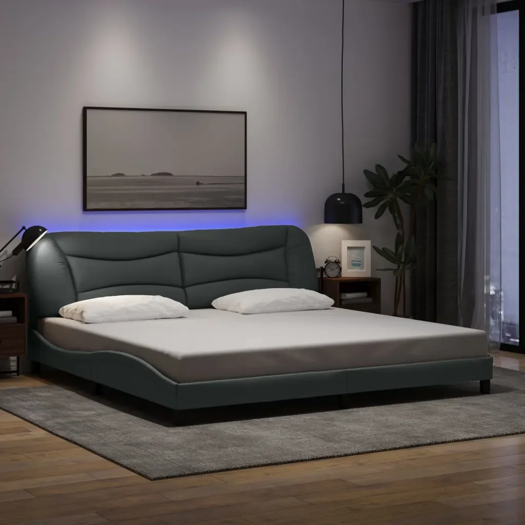 Letto matrimoniale | Letto per adulti | Giroletto con LED senza Materasso Hvar 200x200 cm Tessuto - Image 2