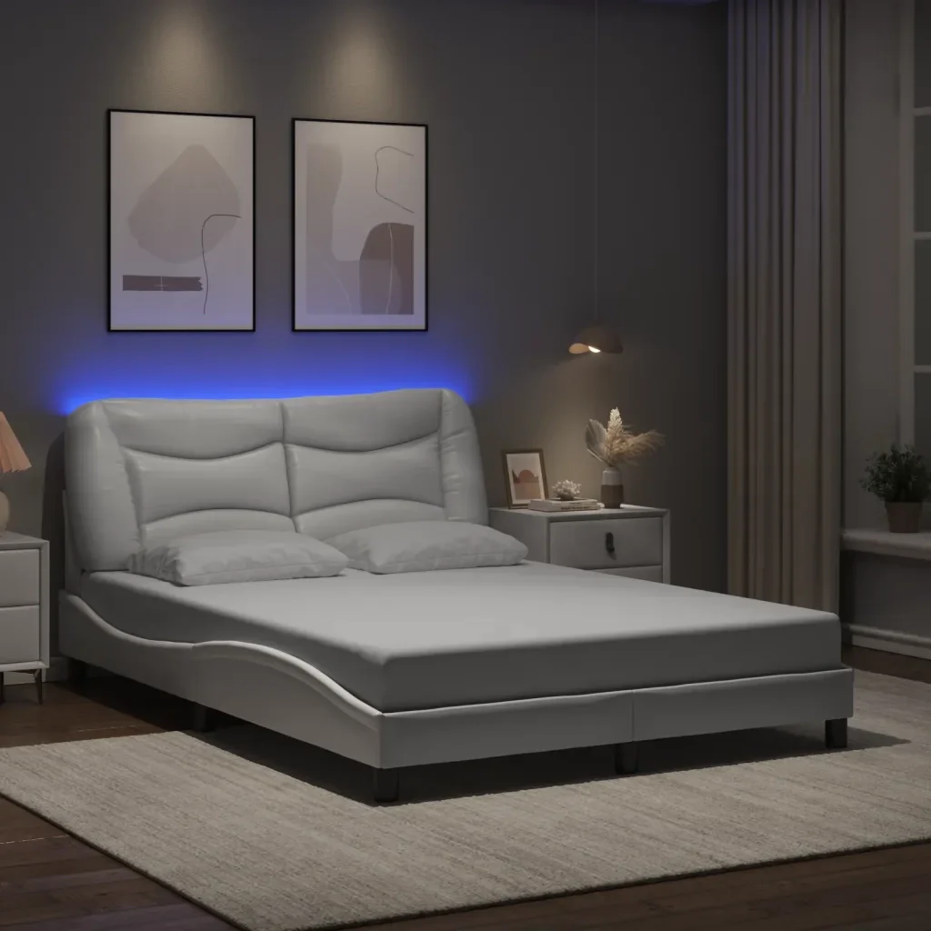Letto matrimoniale | Letto per adulti | Giroletto con LED senza Materasso Hvar Bianco 140x190 cm - Image 2