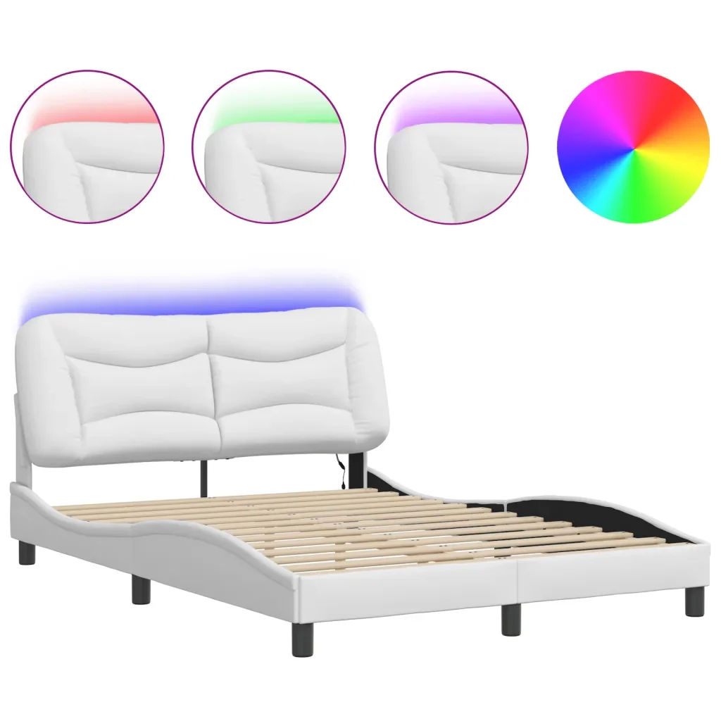 Letto matrimoniale | Letto per adulti | Giroletto con LED senza Materasso Hvar Bianco 140x200 cm