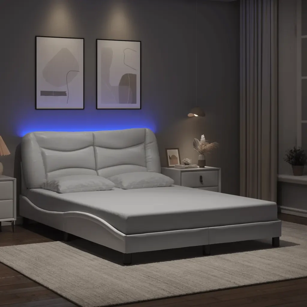 Letto matrimoniale | Letto per adulti | Giroletto con LED senza Materasso Hvar Bianco 140x200 cm - Image 2