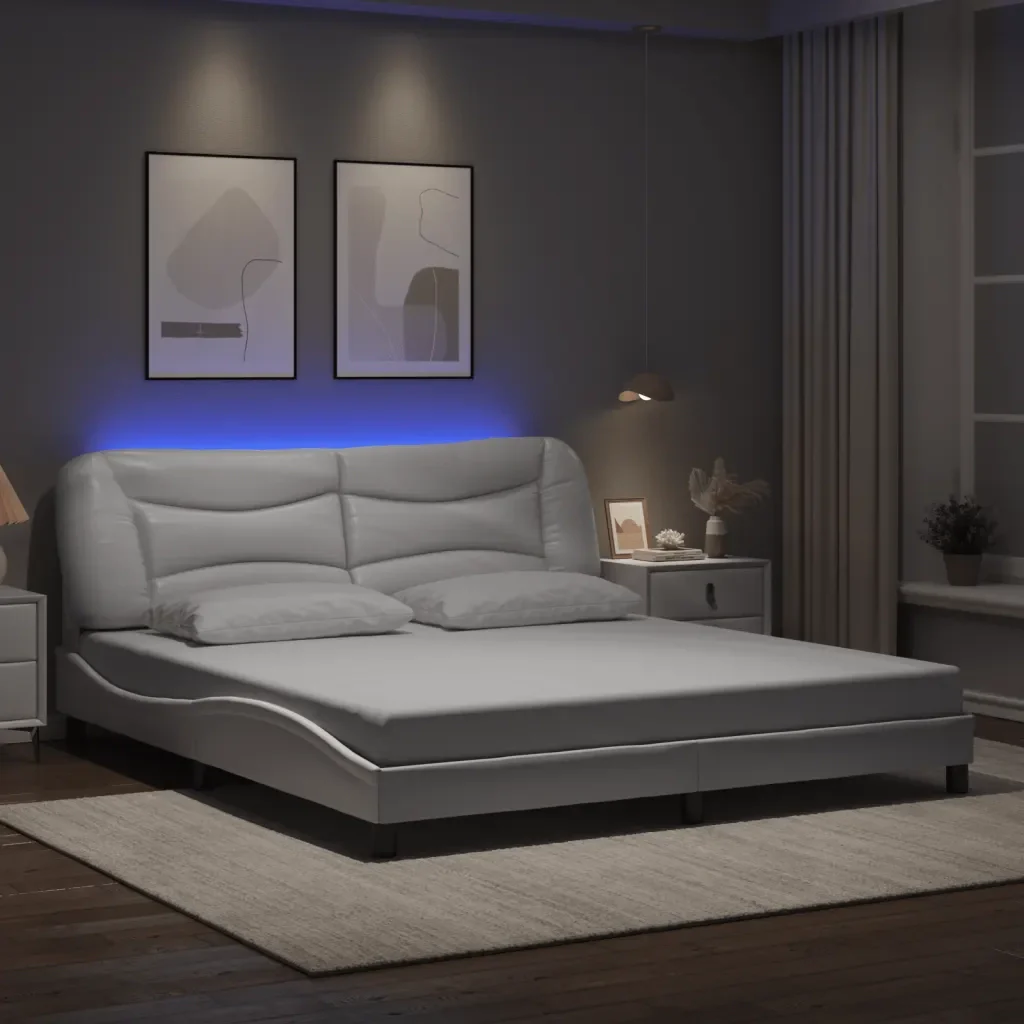Letto matrimoniale | Letto per adulti | Giroletto con LED senza Materasso Hvar Bianco 180x200 cm - Image 2