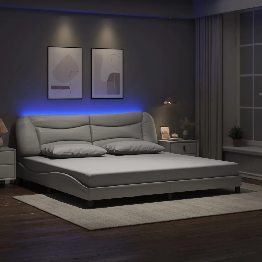 Letto matrimoniale | Letto per adulti | Giroletto con LED senza Materasso Hvar Bianco 200x200 cm - Image 2