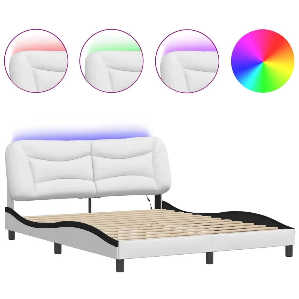 Letto matrimoniale | Letto per adulti | Giroletto con LED senza Materasso Hvar Bianco e Nero 160x200 cm