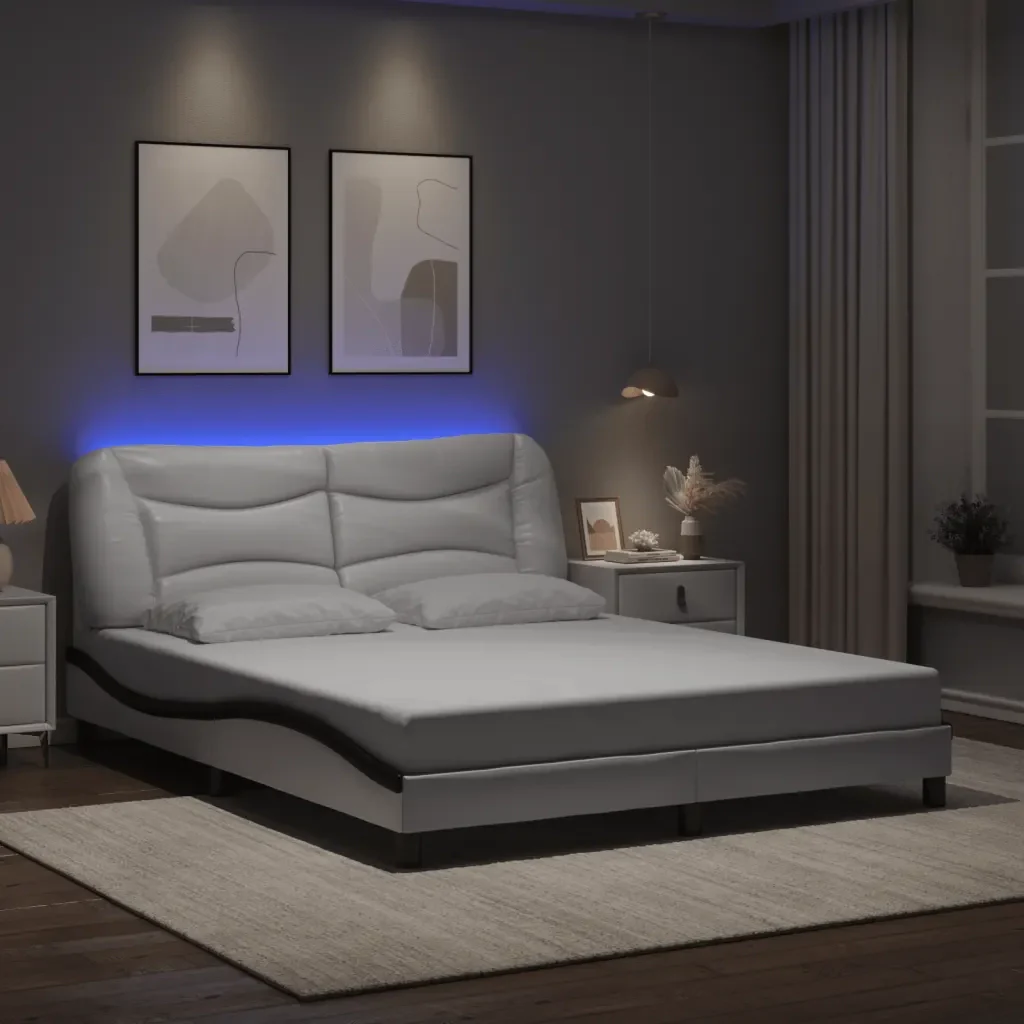 Letto matrimoniale | Letto per adulti | Giroletto con LED senza Materasso Hvar Bianco e Nero 160x200 cm - Image 2