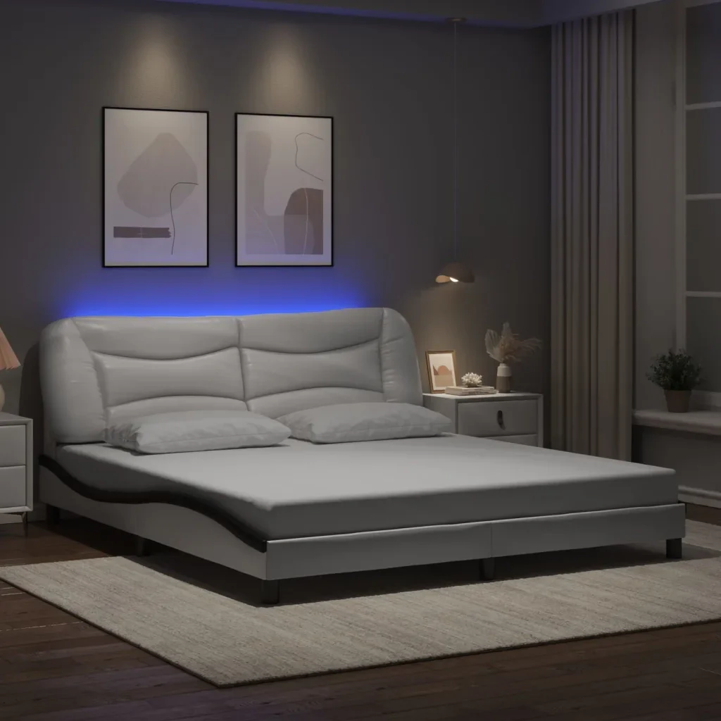 Letto matrimoniale | Letto per adulti | Giroletto con LED senza Materasso Hvar Bianco e Nero 180x200 cm - Image 2