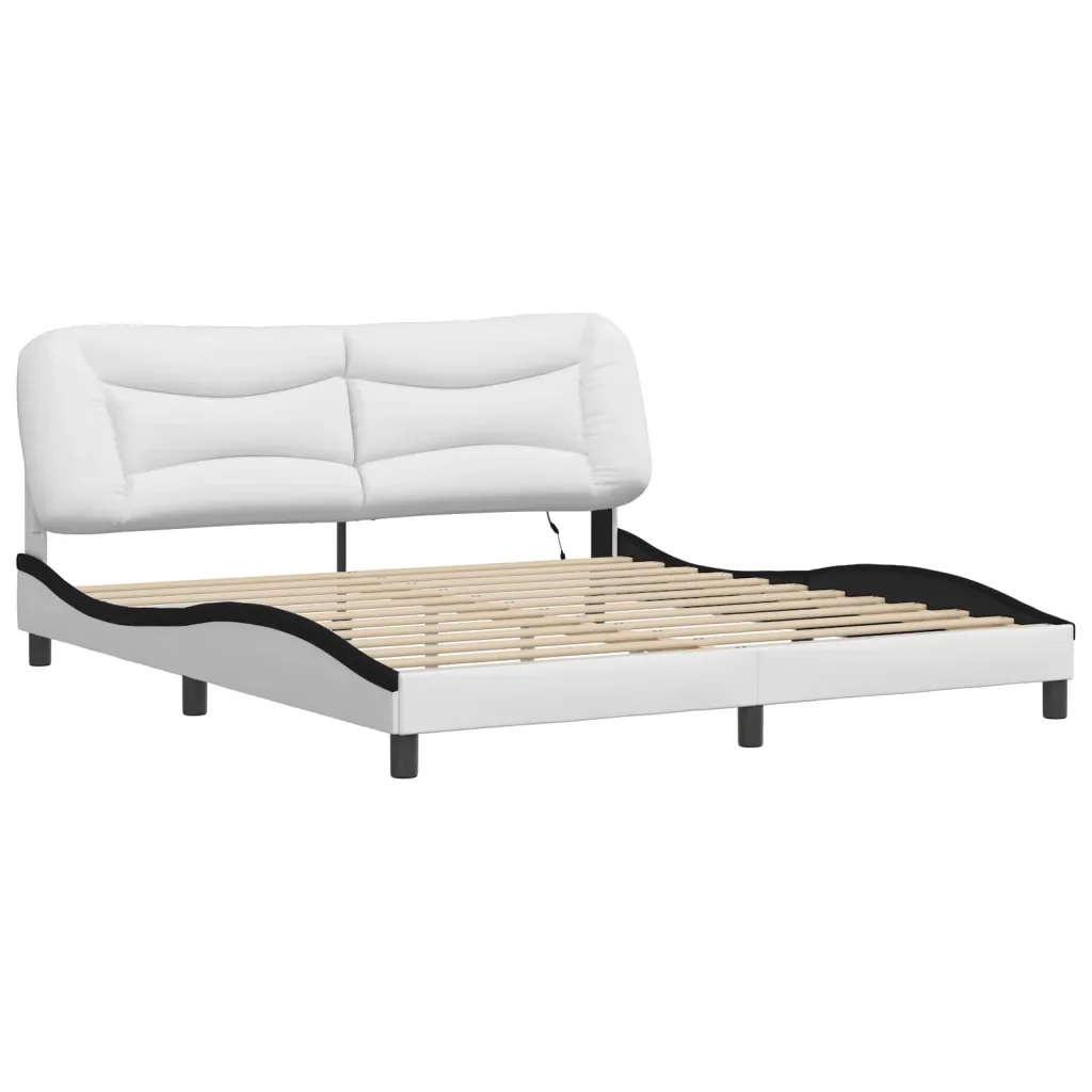 Letto matrimoniale | Letto per adulti | Giroletto con LED senza Materasso Hvar Bianco e Nero 180x200 cm - Image 4