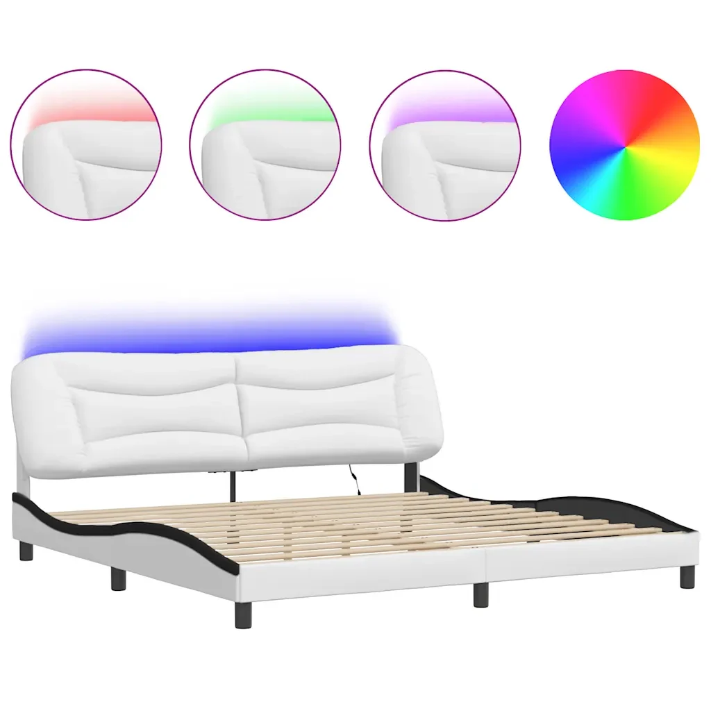 Letto matrimoniale | Letto per adulti | Giroletto con LED senza Materasso Hvar Bianco e Nero 200x200 cm