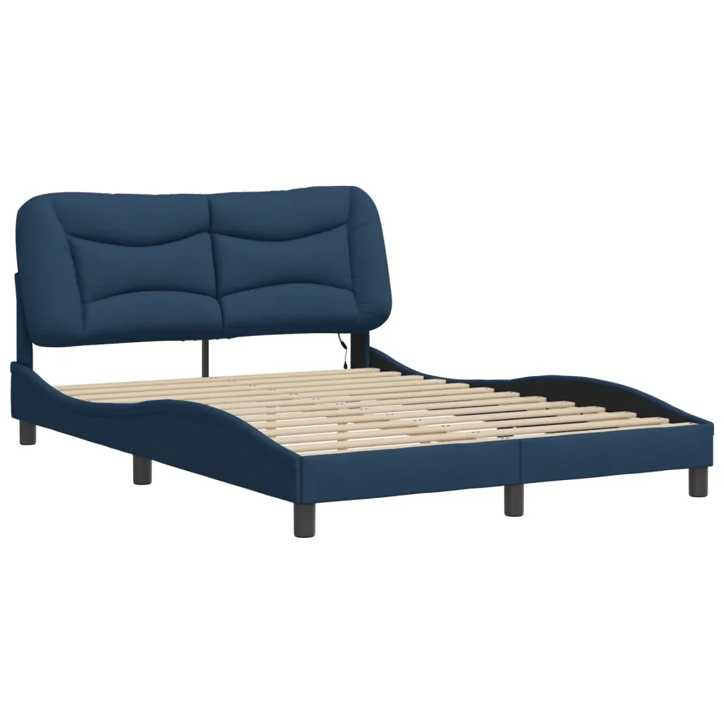 Letto matrimoniale | Letto per adulti | Giroletto con LED senza Materasso Hvar Blu 140x190 cm in Tessuto - Image 3