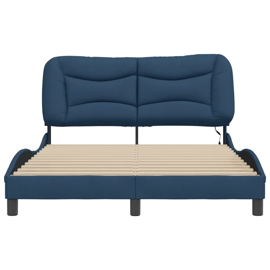 Letto matrimoniale | Letto per adulti | Giroletto con LED senza Materasso Hvar Blu 140x190 cm in Tessuto - Image 6