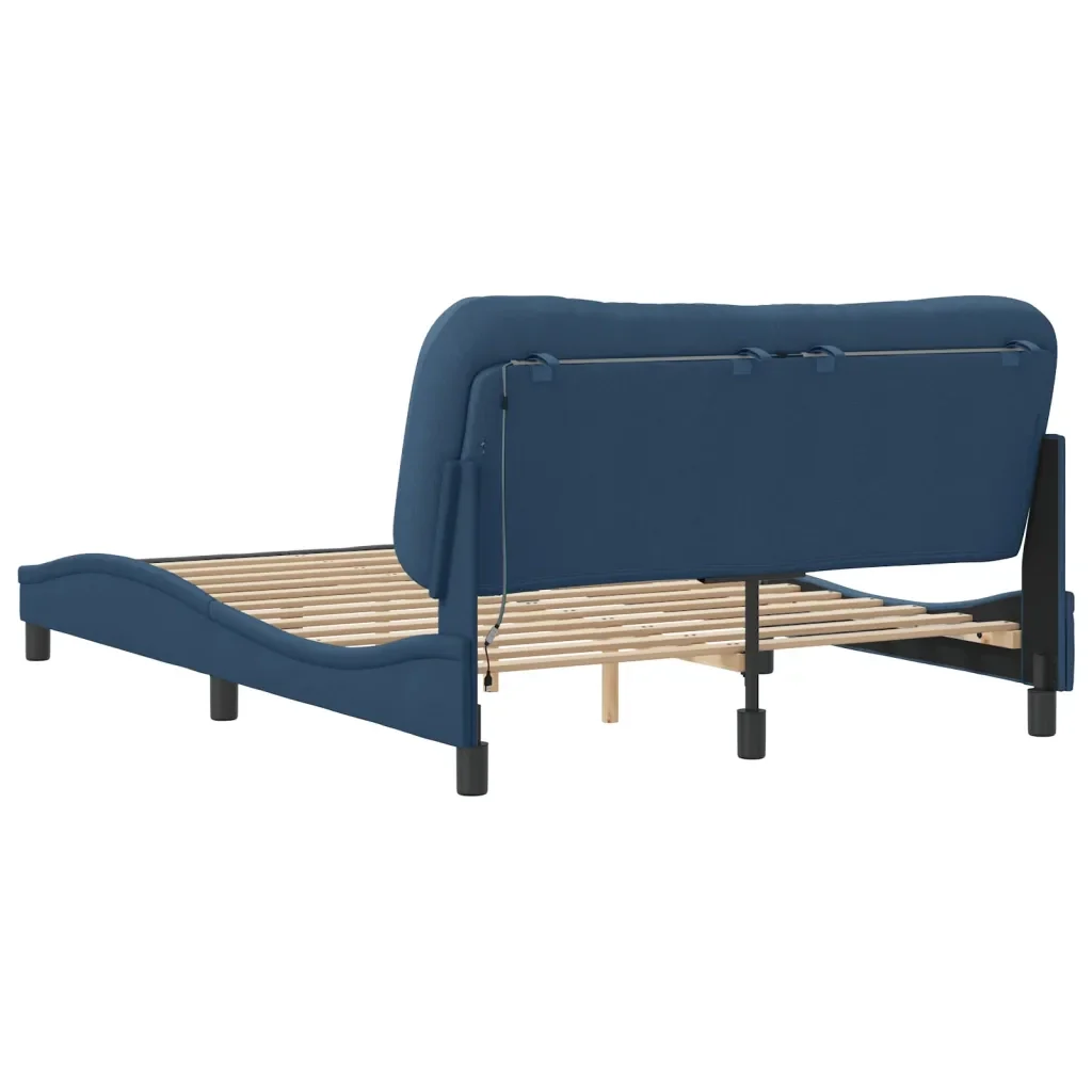 Letto matrimoniale | Letto per adulti | Giroletto con LED senza Materasso Hvar Blu 140x200 cm in Tessuto - Image 9