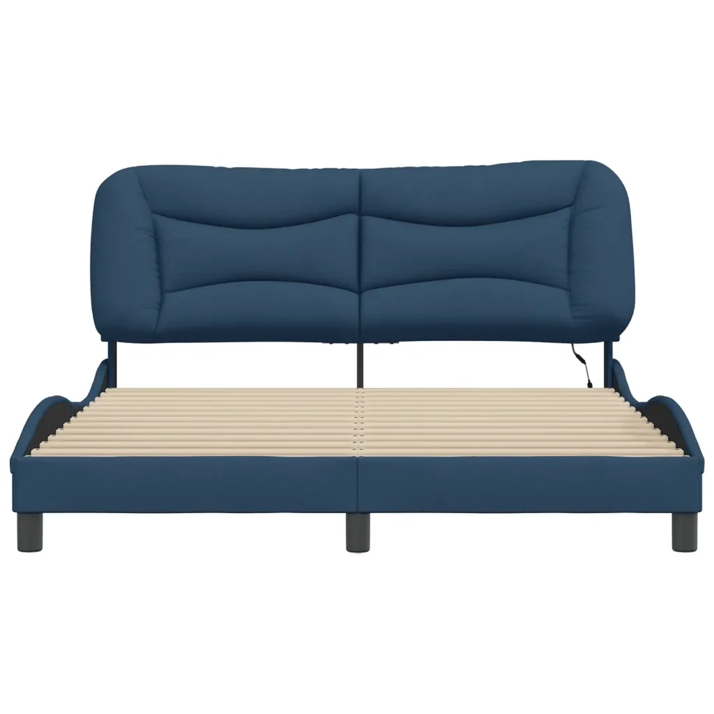 Letto matrimoniale | Letto per adulti | Giroletto con LED senza Materasso Hvar Blu 160x200 cm in Tessuto - Image 6