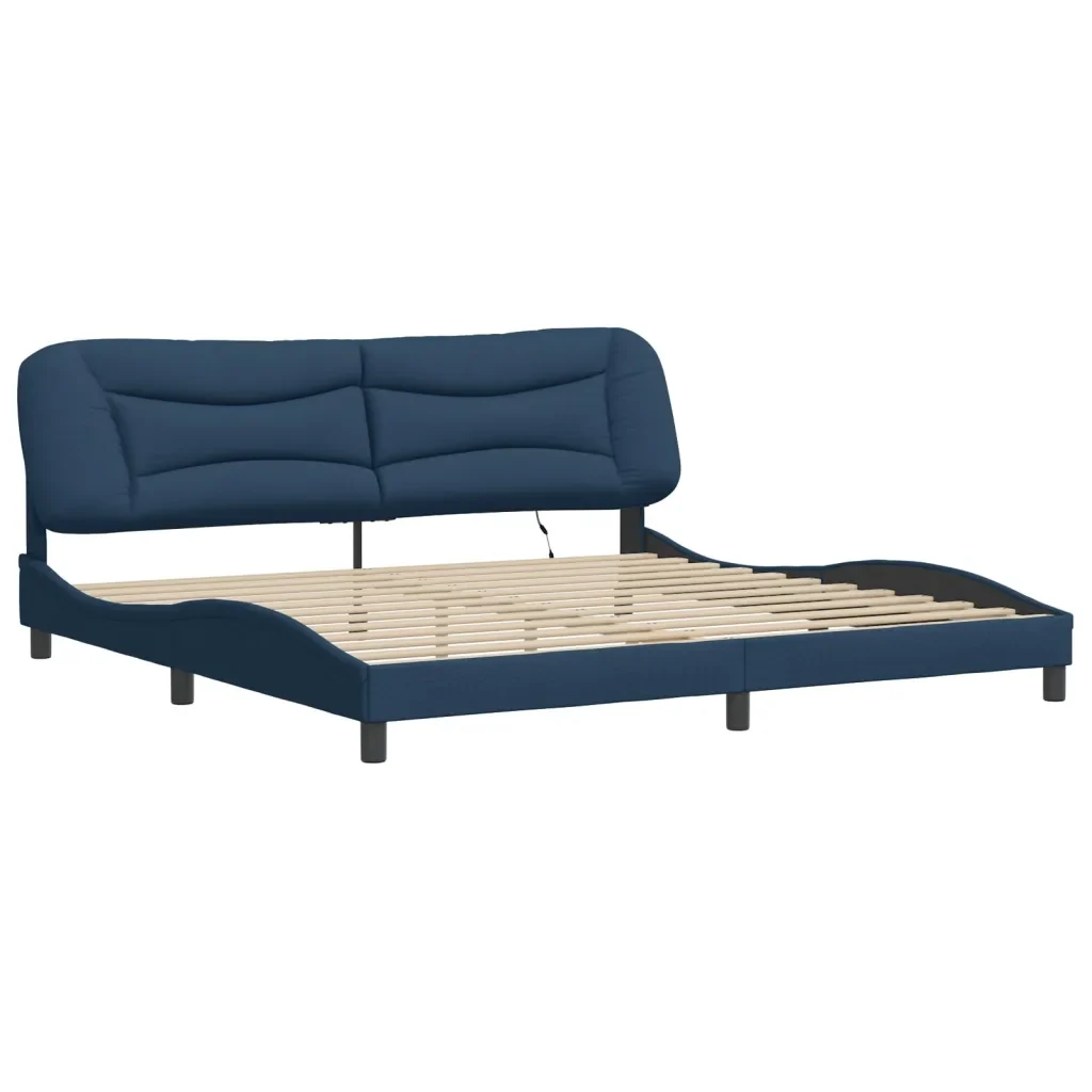 Letto matrimoniale | Letto per adulti | Giroletto con LED senza Materasso Hvar Blu 200x200 cm in Tessuto - Image 3