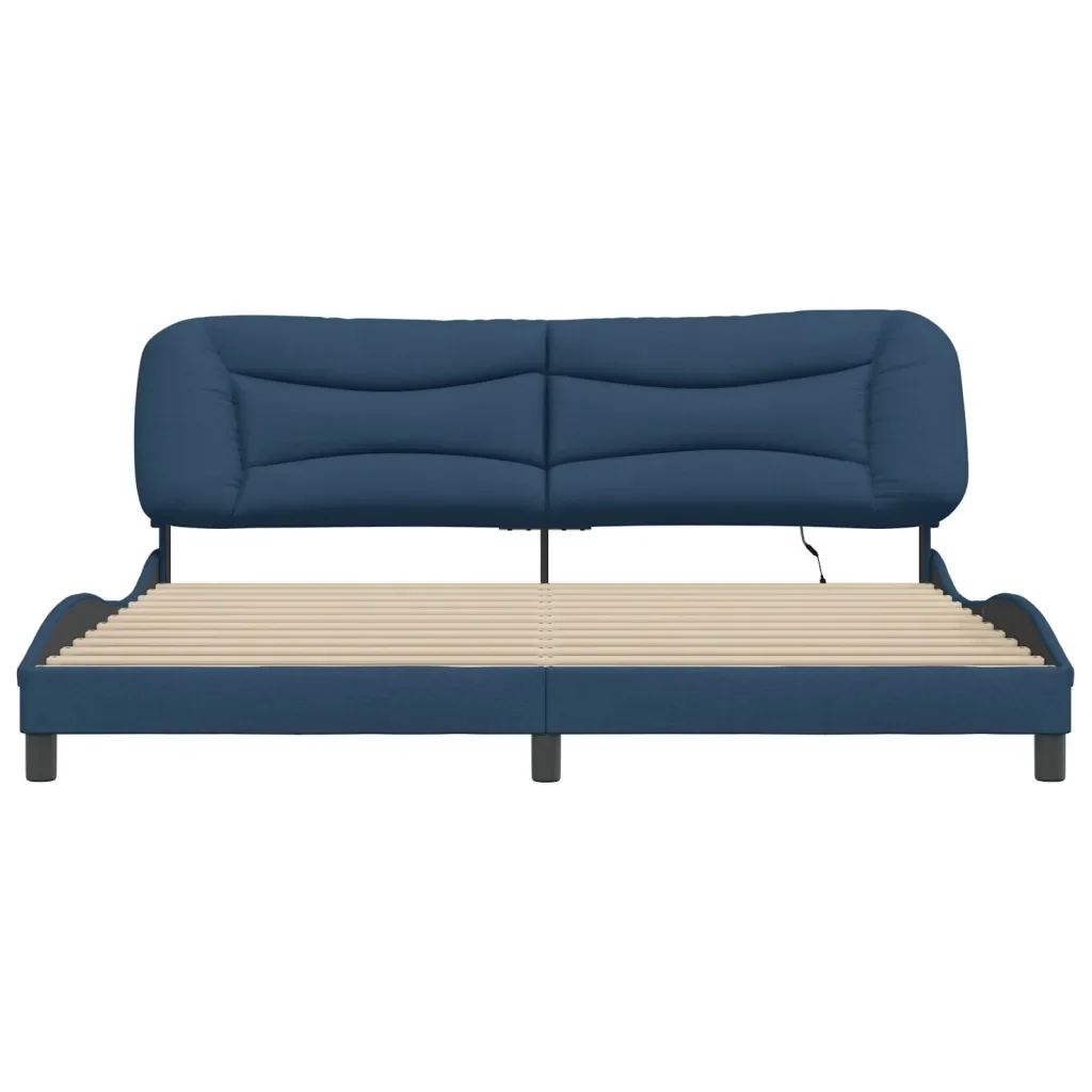 Letto matrimoniale | Letto per adulti | Giroletto con LED senza Materasso Hvar Blu 200x200 cm in Tessuto - Image 6