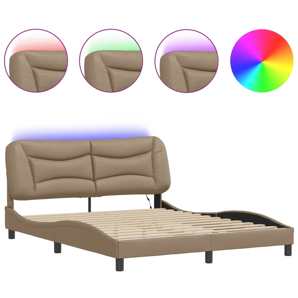 Letto matrimoniale | Letto per adulti | Giroletto con LED senza Materasso Hvar Cappuccino 160x200 cm