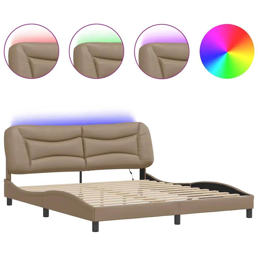 Letto matrimoniale | Letto per adulti | Giroletto con LED senza Materasso Hvar Cappuccino 180x200 cm