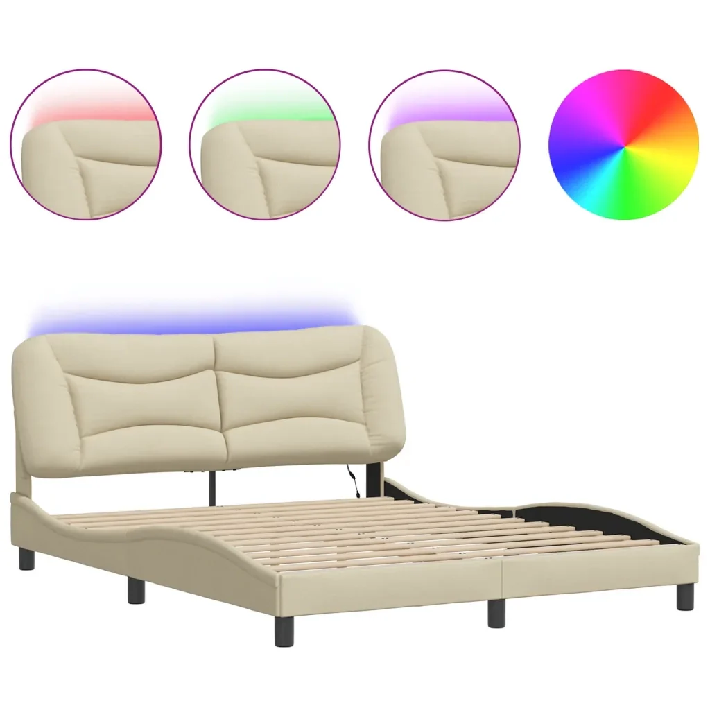 Letto matrimoniale | Letto per adulti | Giroletto con LED senza Materasso Hvar Crema 160x200 cm in Tessuto