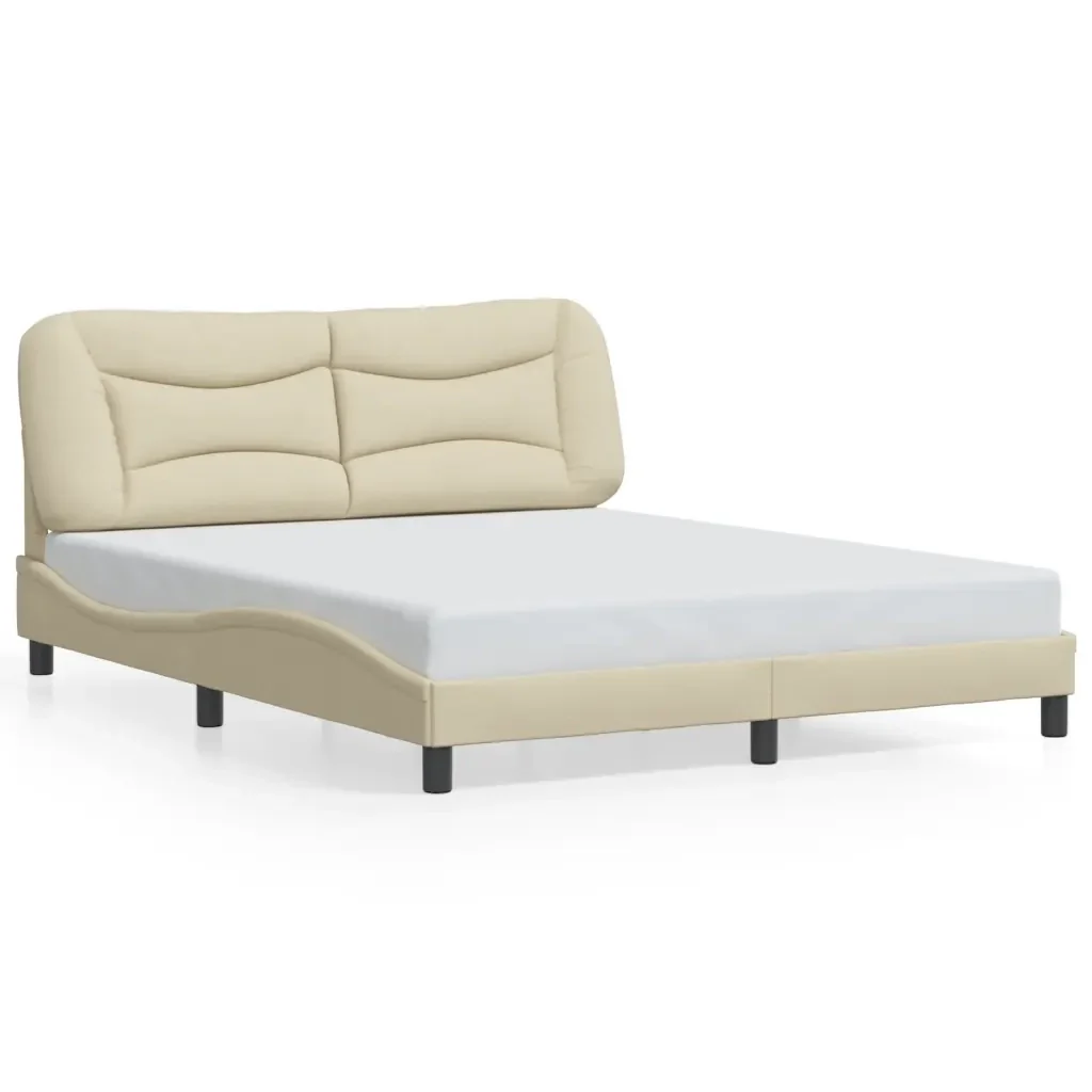 Letto matrimoniale | Letto per adulti | Giroletto con LED senza Materasso Hvar Crema 160x200 cm in Tessuto - Image 5