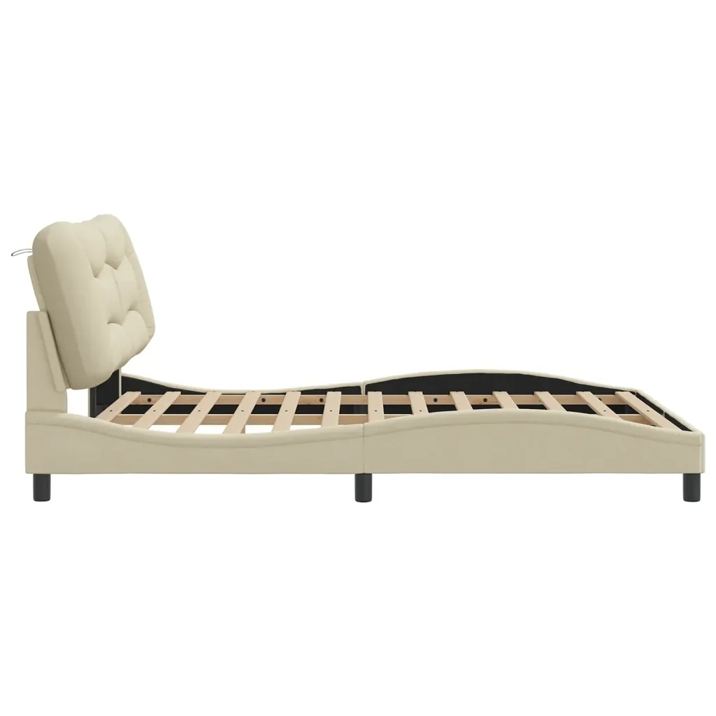 Letto matrimoniale | Letto per adulti | Giroletto con LED senza Materasso Hvar Crema 160x200 cm in Tessuto - Image 8
