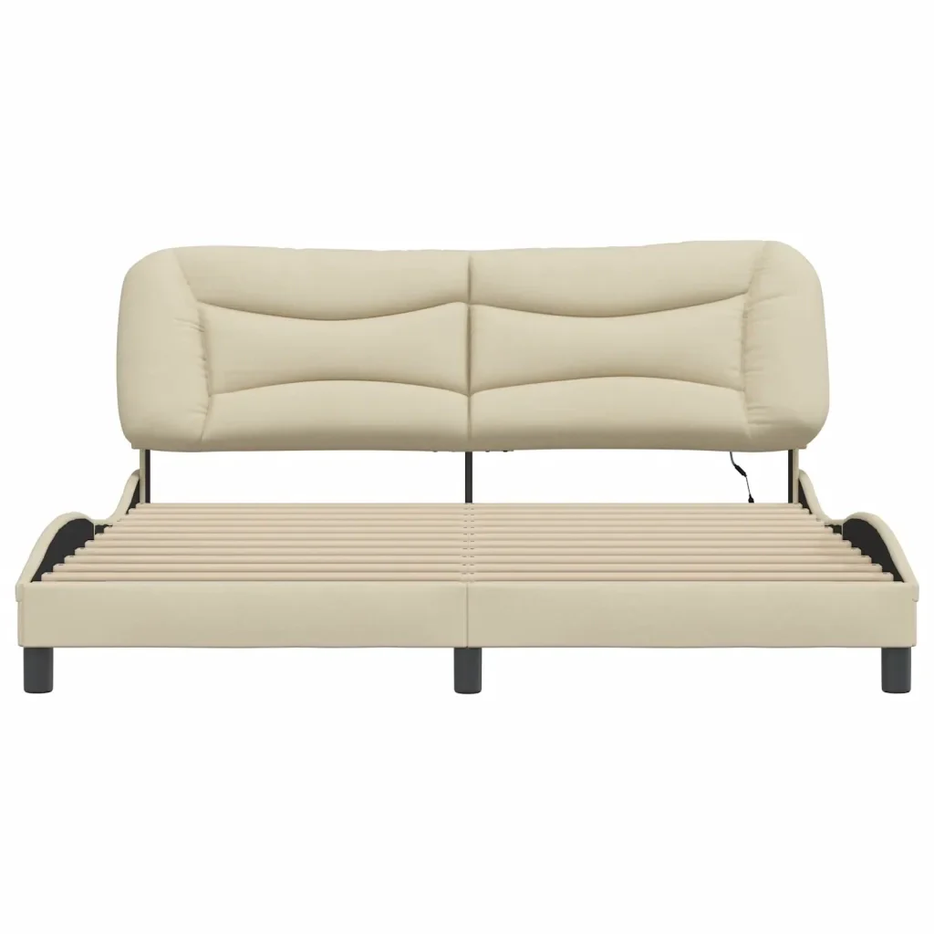 Letto matrimoniale | Letto per adulti | Giroletto con LED senza Materasso Hvar Crema 180x200 cm in Tessuto - Image 6