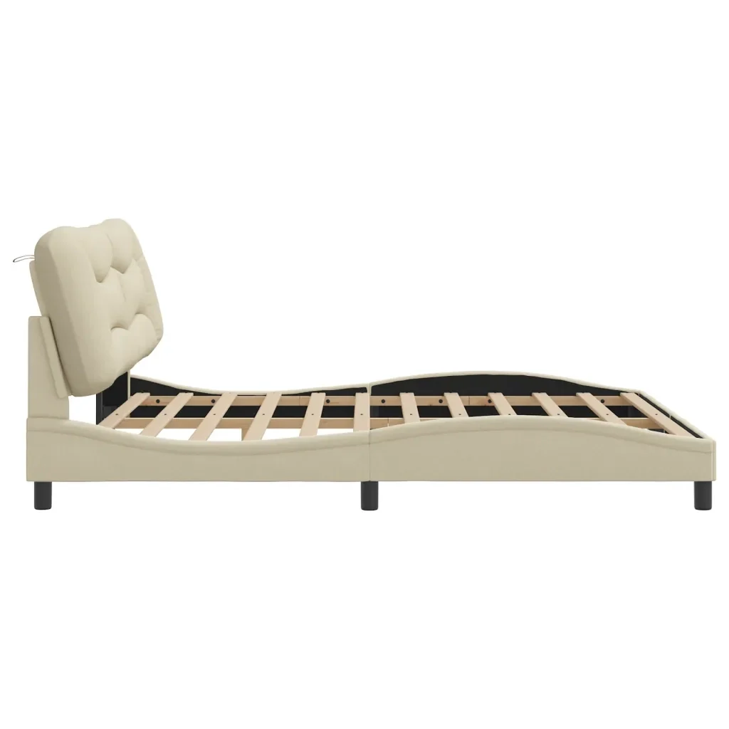 Letto matrimoniale | Letto per adulti | Giroletto con LED senza Materasso Hvar Crema 180x200 cm in Tessuto - Image 8