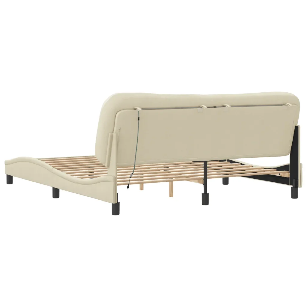 Letto matrimoniale | Letto per adulti | Giroletto con LED senza Materasso Hvar Crema 180x200 cm in Tessuto - Image 9