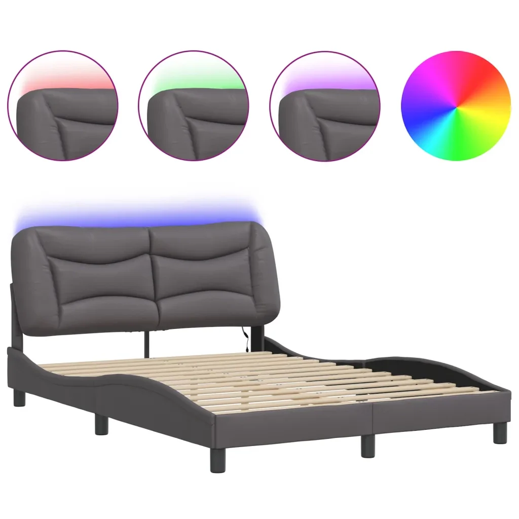 Letto matrimoniale | Letto per adulti | Giroletto con LED senza Materasso Hvar Grigio 120x200 cm
