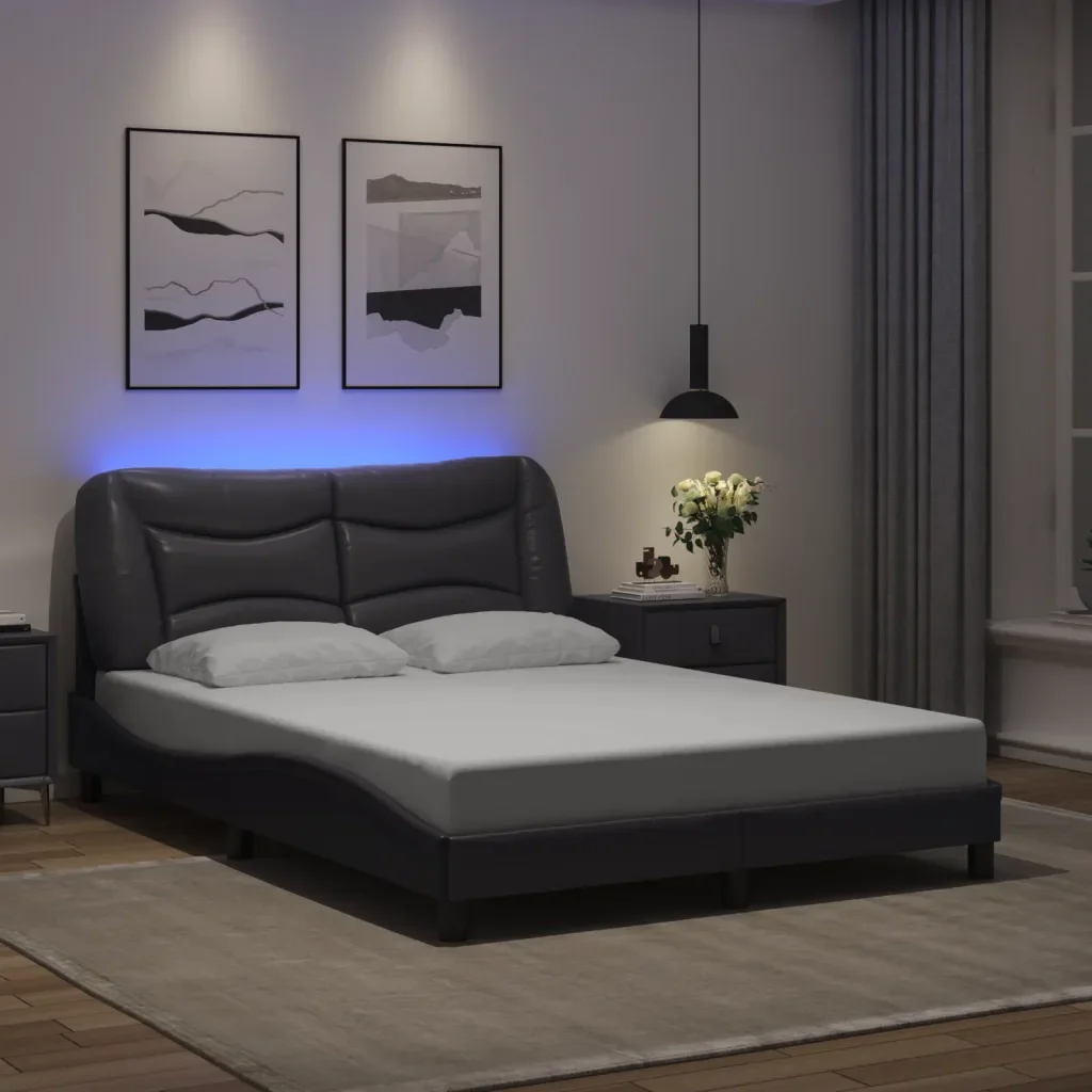 Letto matrimoniale | Letto per adulti | Giroletto con LED senza Materasso Hvar Grigio 140x190 cm - Image 2