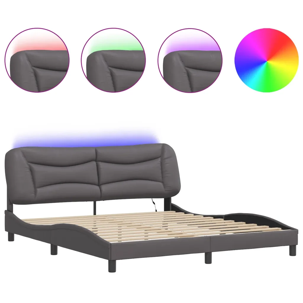 Letto matrimoniale | Letto per adulti | Giroletto con LED senza Materasso Hvar Grigio 180x200 cm