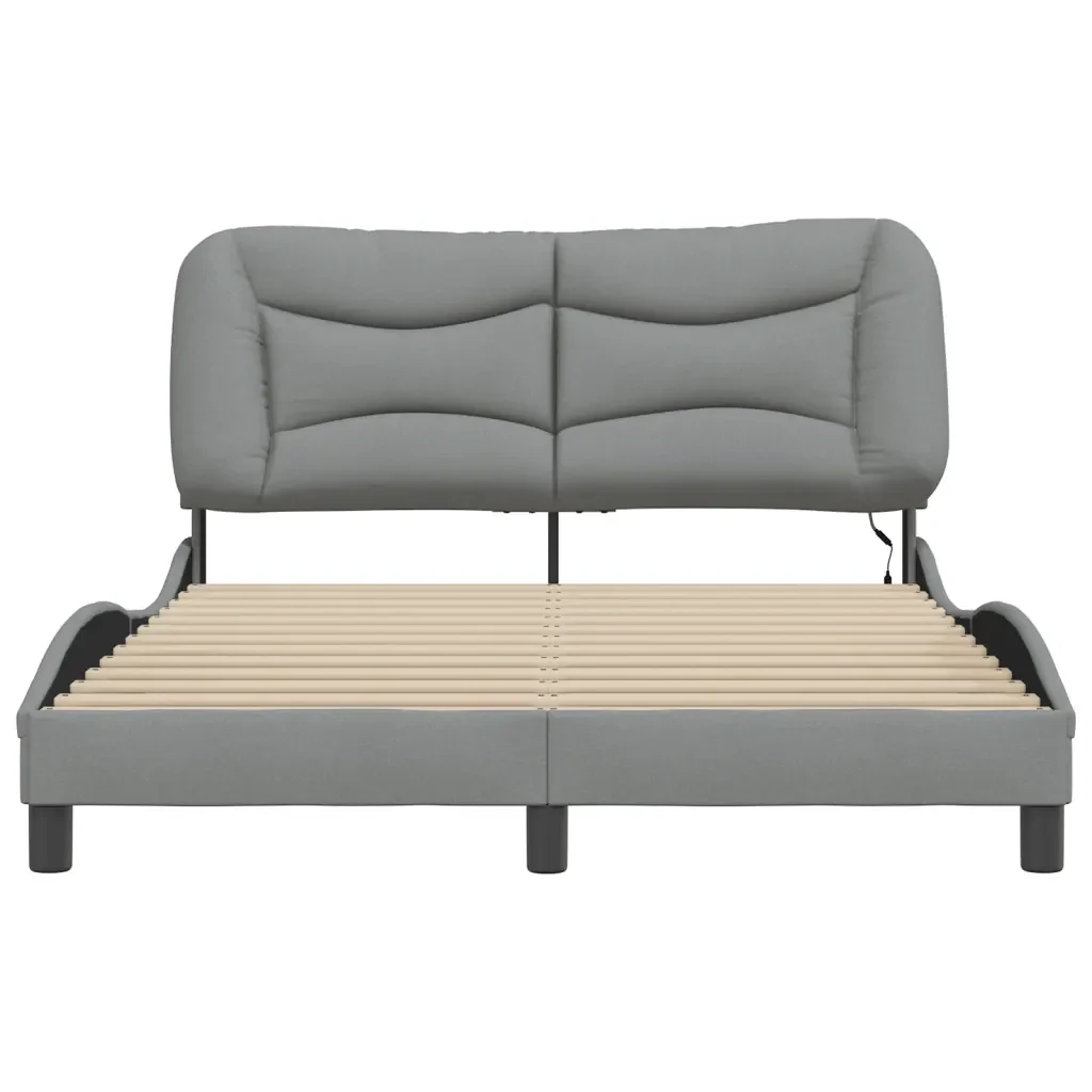 Letto matrimoniale | Letto per adulti | Giroletto con LED senza Materasso Hvar Grigio Chiaro 140x190 cm - Image 6