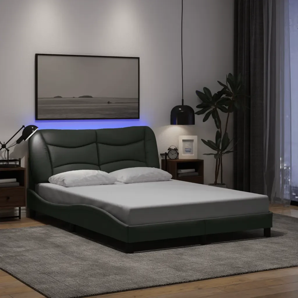 Letto matrimoniale | Letto per adulti | Giroletto con LED senza Materasso Hvar Grigio Scuro 140x190 cm - Image 2