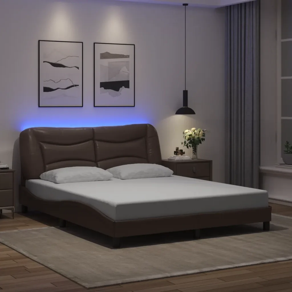 Letto matrimoniale | Letto per adulti | Giroletto con LED senza Materasso Hvar Marrone 160x200 cm - Image 2