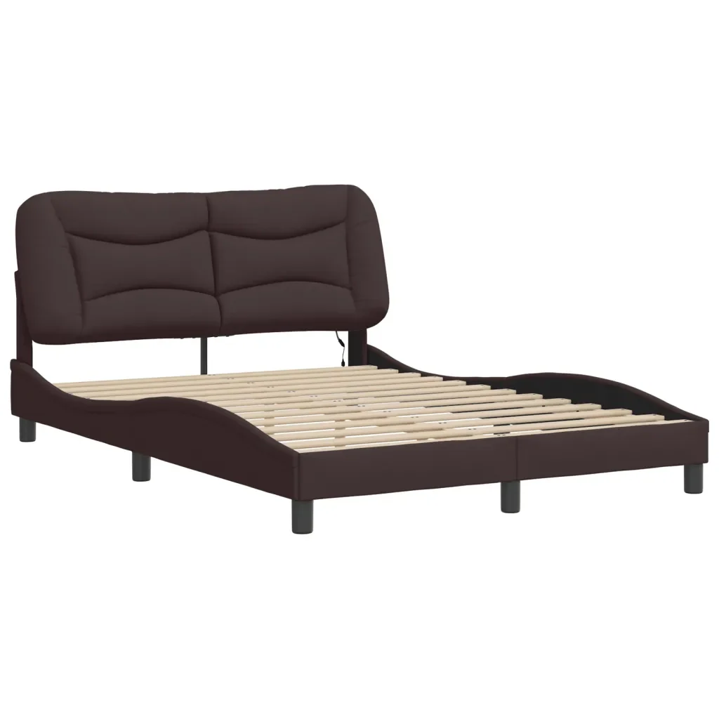 Letto matrimoniale | Letto per adulti | Giroletto con LED senza Materasso Hvar Marrone Scuro 140x190 cm - Image 3