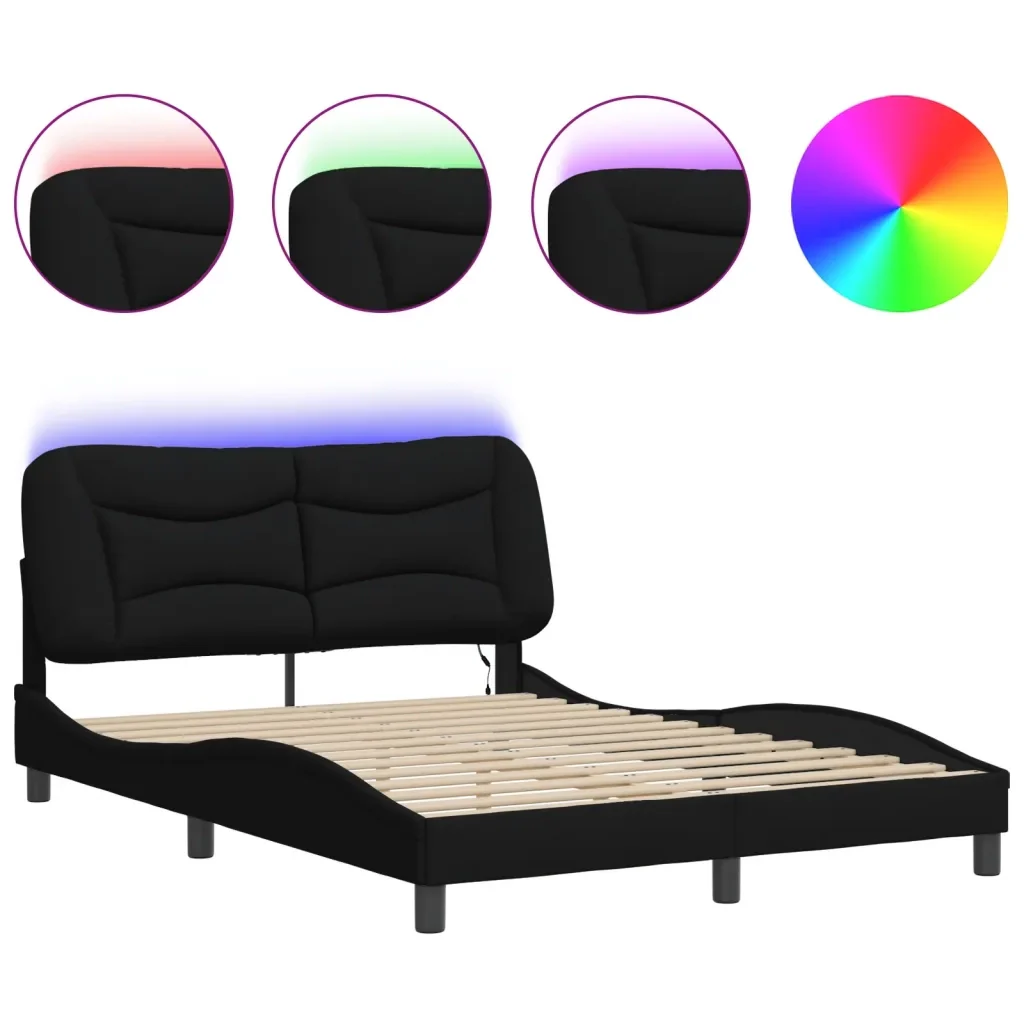 Letto matrimoniale | Letto per adulti | Giroletto con LED senza Materasso Hvar Nero 140x190 cm in Tessuto