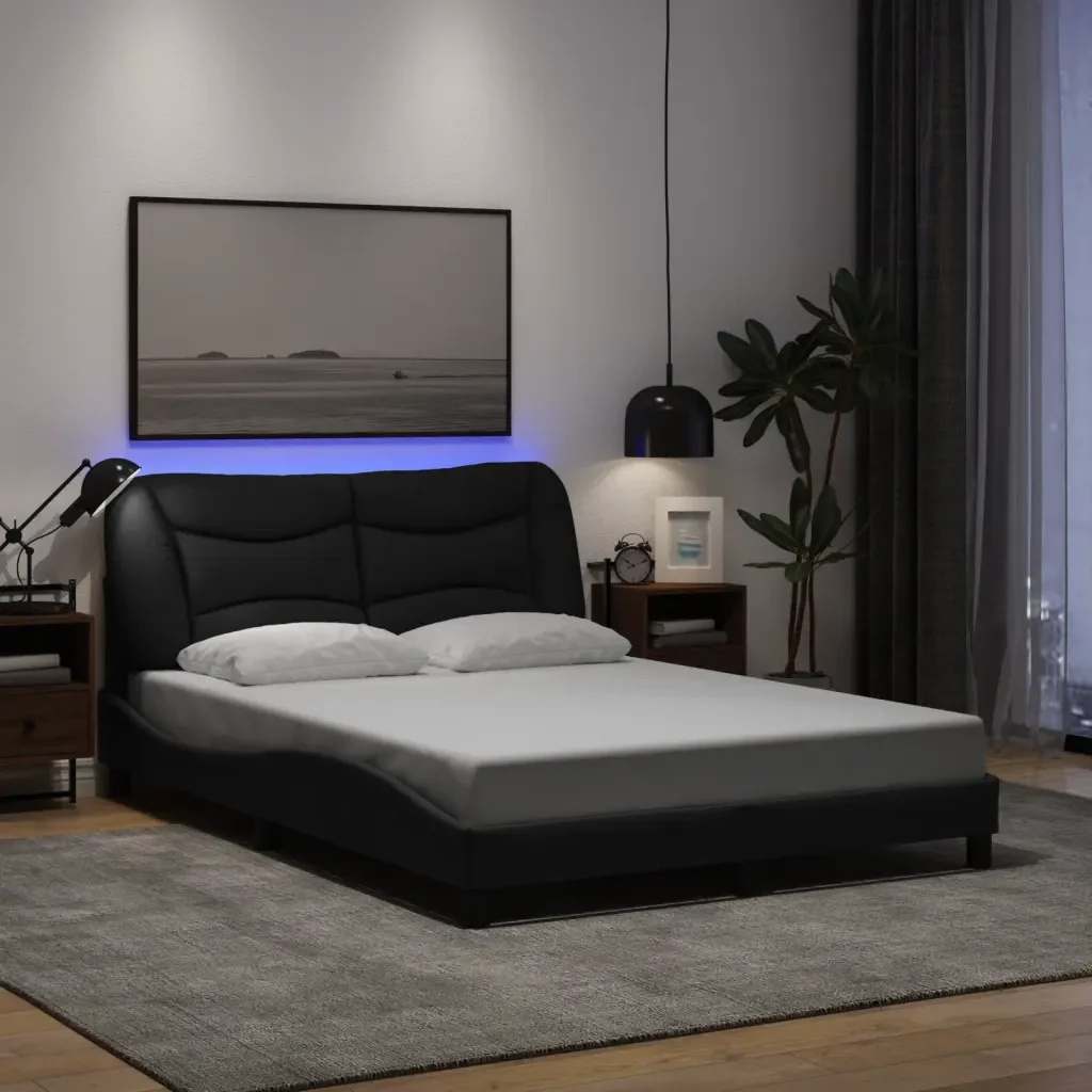 Letto matrimoniale | Letto per adulti | Giroletto con LED senza Materasso Hvar Nero 140x190 cm in Tessuto - Image 2
