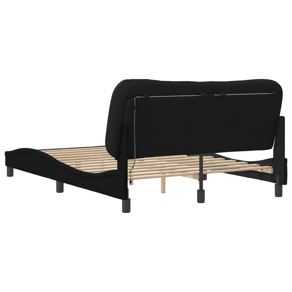 Letto matrimoniale | Letto per adulti | Giroletto con LED senza Materasso Hvar Nero 140x200 cm in Tessuto - Image 9